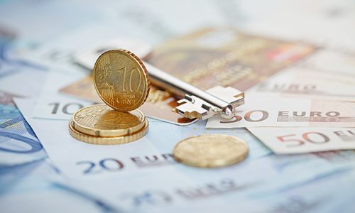 Euro money: closeup of banknotes and coins. Financial concept